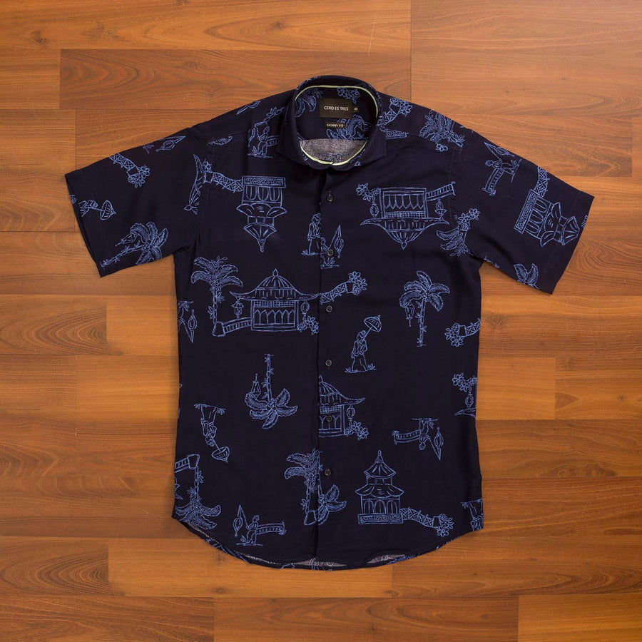 CAMISA MANGA CORTA FIBRANA AZUL MARINO HARA