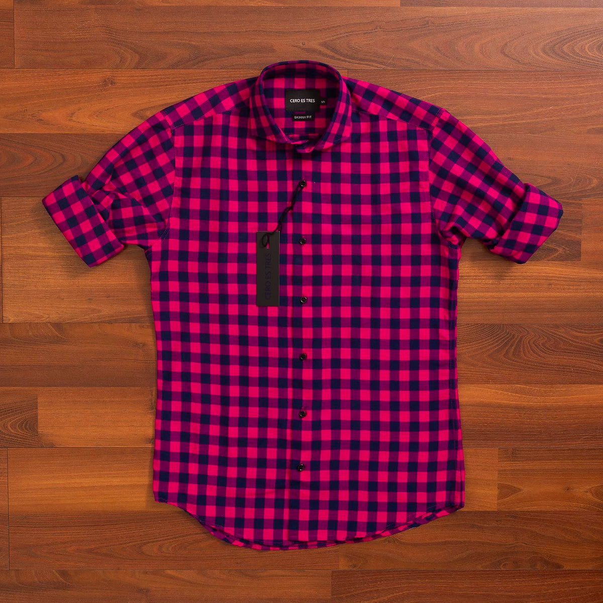 CAMISA DAMERO SKINNY PREMIUM FUCSIA