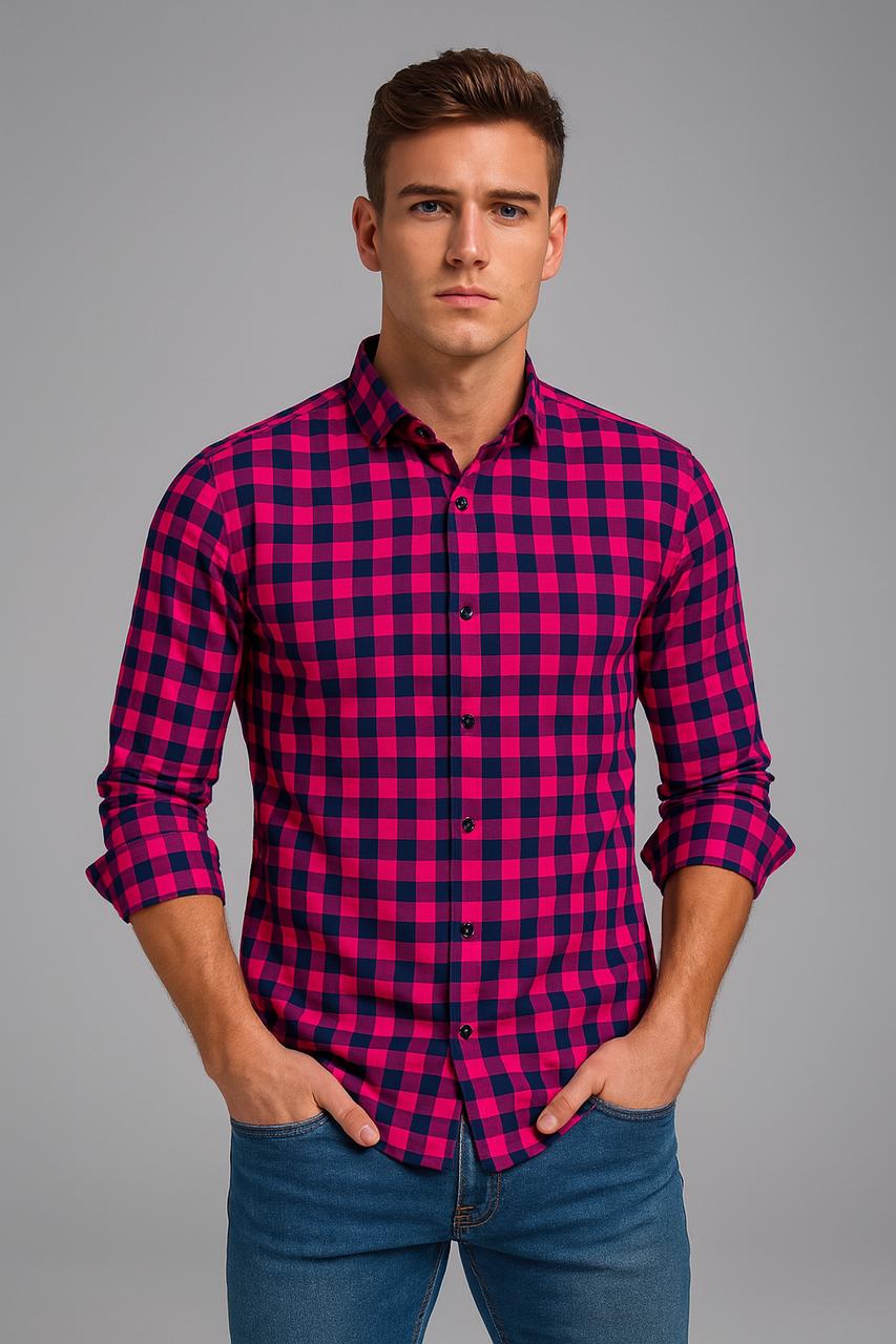 CAMISA DAMERO SKINNY PREMIUM FUCSIA